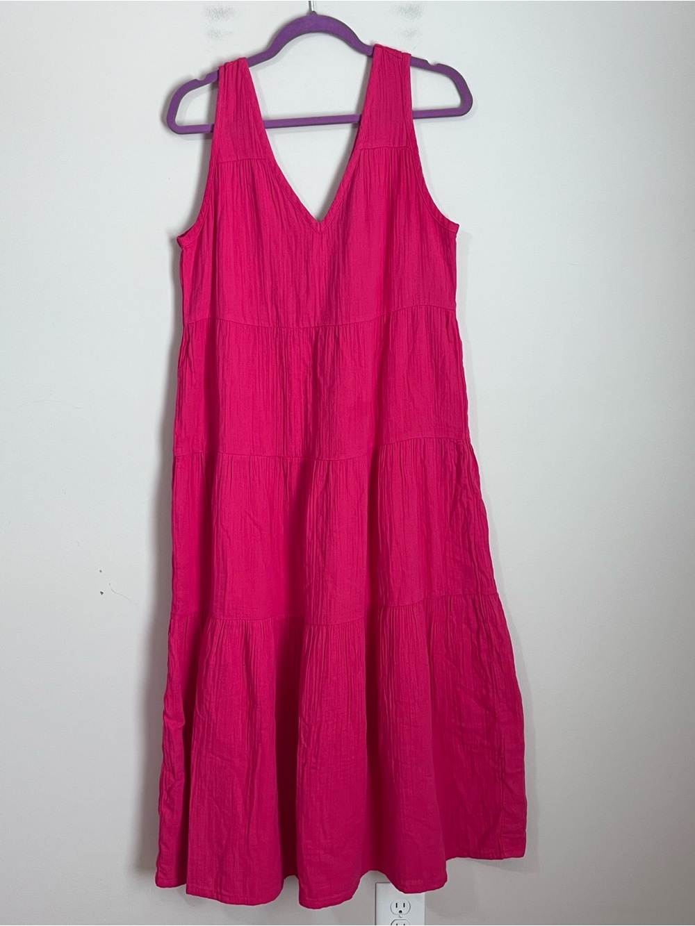 Quince Organic Cotton Gauze Tiered Maxi Dress Medium Pink EUC